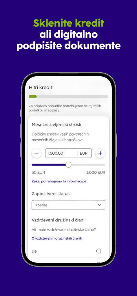 NLB Klik Slovenija - NLB Klik mobile app interface for quick loan application and digital document signing