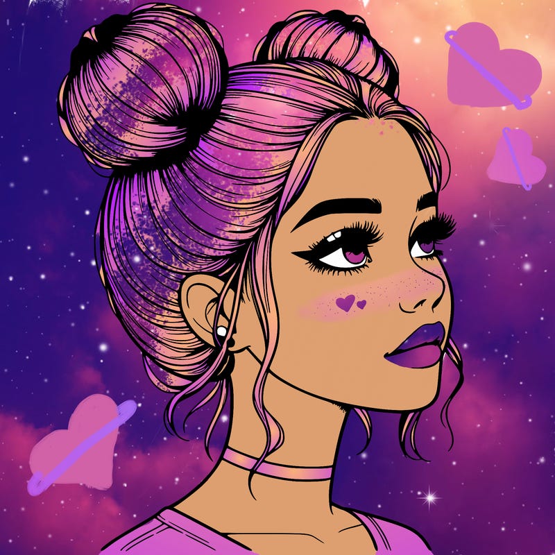 realistic girl with buns on the top of her head