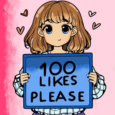 a girl holding a sign saying 100 likes please