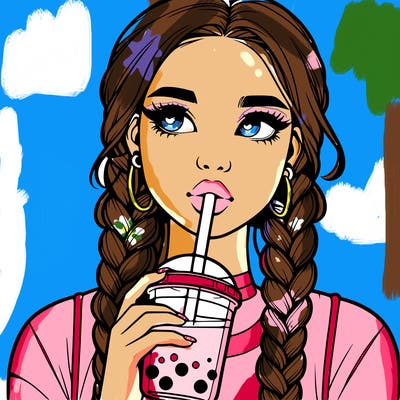 realistic girl with braided hair drinking boba