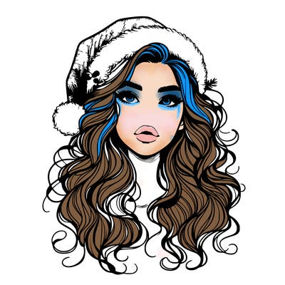 realistic christmas girl with wavy hair and lips