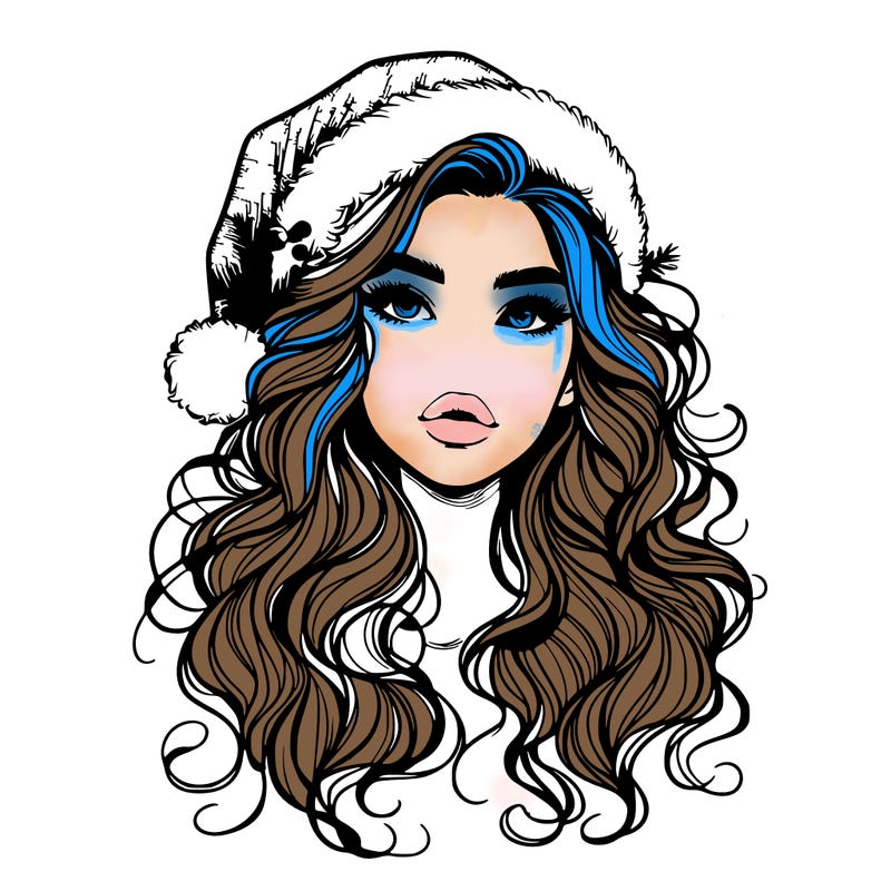 realistic christmas girl with wavy hair and lips