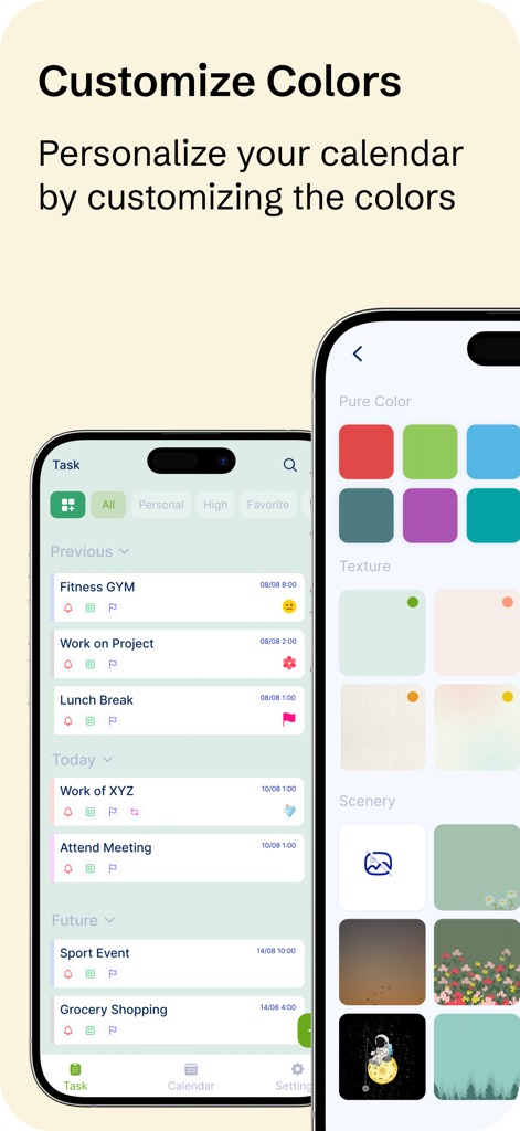 To-Do List - Schedule Planner - Farben und Hintergründe in der To-Do Liste Terminplaner-App anpassen