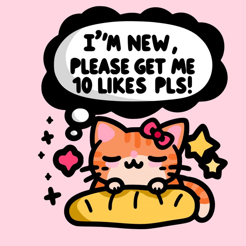 kitty taking a nap dream talking and saying "i'm new, please get me at least 10 likes pls!!"