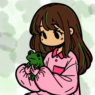 girl with long hair and a oversized shirt. and she is holding a frog