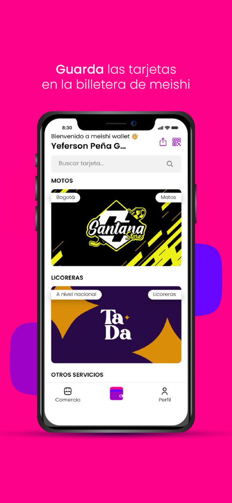 meishi wallet - Interface of the Meishi Wallet app showing a list of digital loyalty cards from local stores.