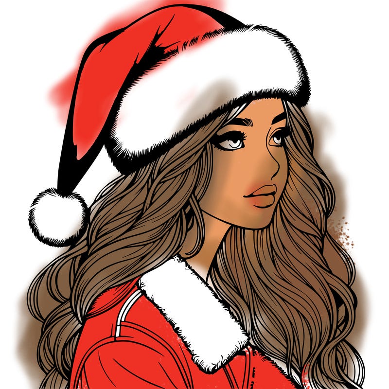 realistic girl in santa hat