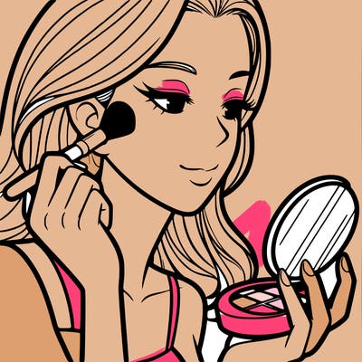 little girl putting on makeup