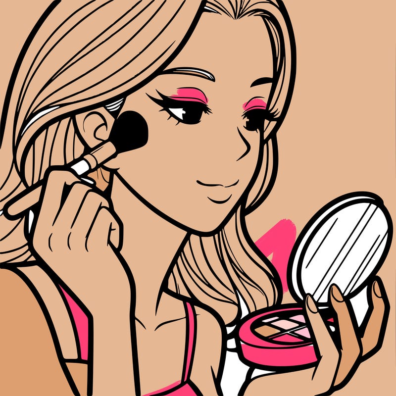 little girl putting on makeup