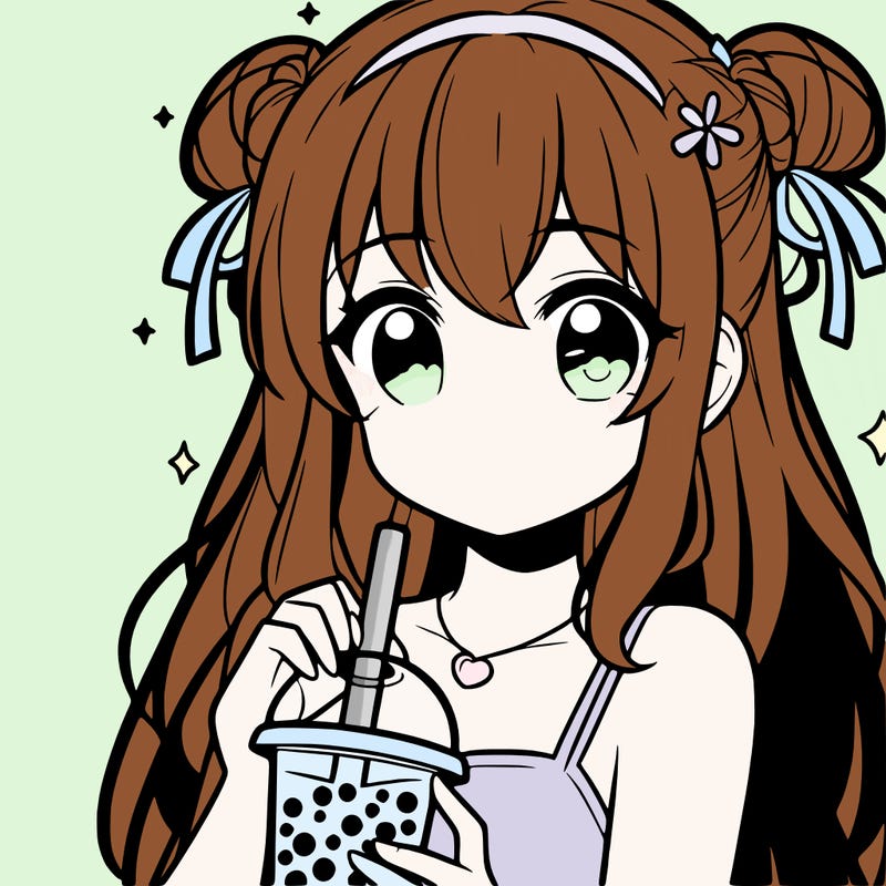 a cute teenage anime girl holding boba tea