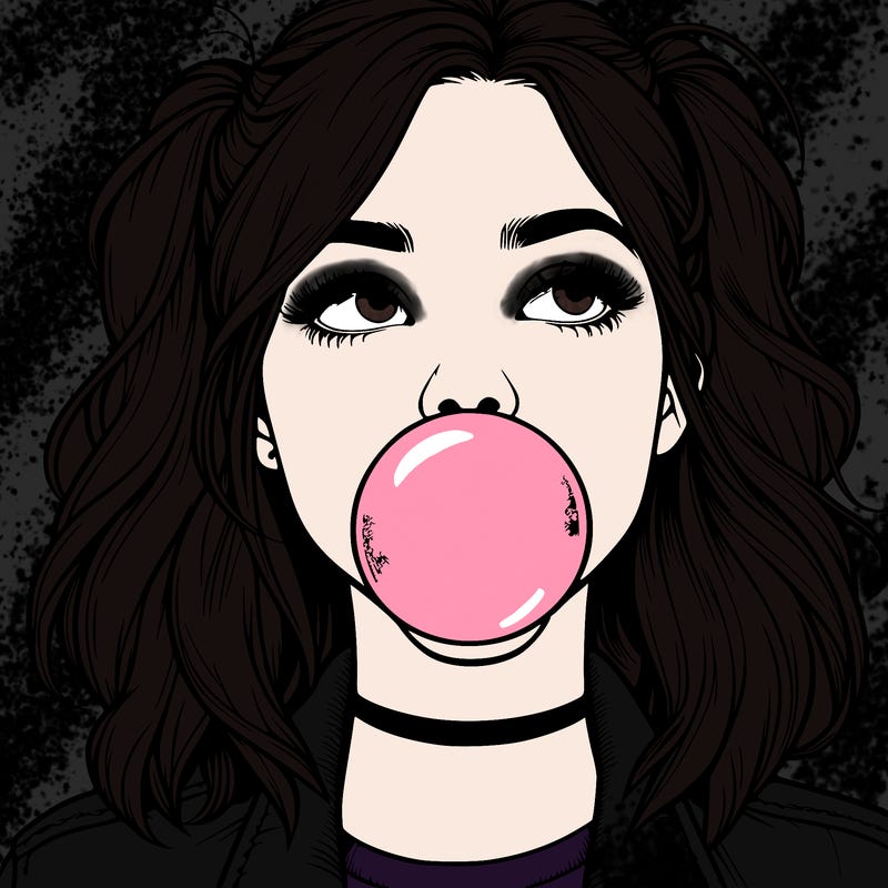 realististic girl blowing bubble -gum