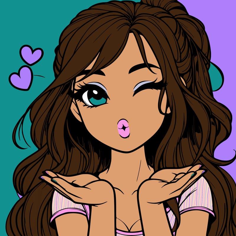realistic girl winking and blowing a kiss while making heart hands