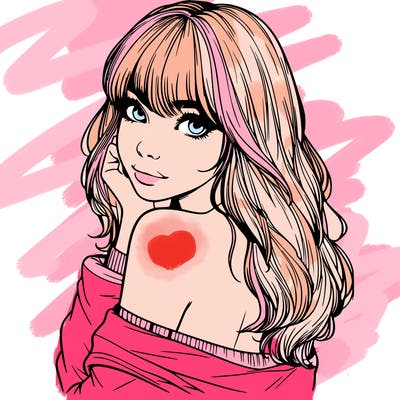 realistic girl with bangs looking over her shoulder