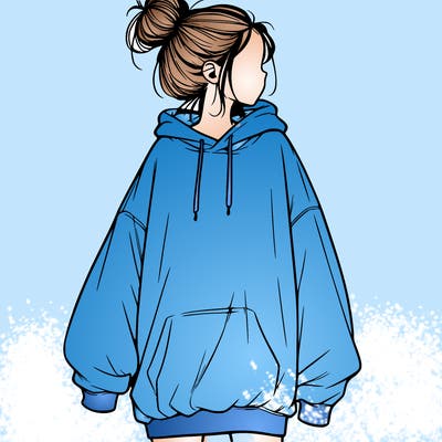 realistic girl with a oversized sweatshirt on and a bun
