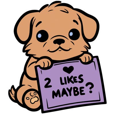 a puppy holding a sign that says 2 likes maybe?