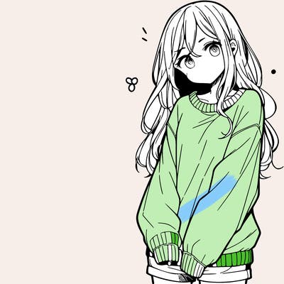 manga teen girl  in a sweater and baggy pants