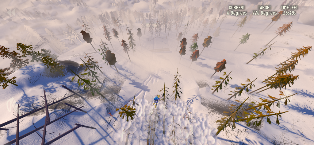 Grand Mountain Adventure 2 - Uno sciatore che esegue un trick di salto in una foresta montana innevata durante una sfida di gioco.