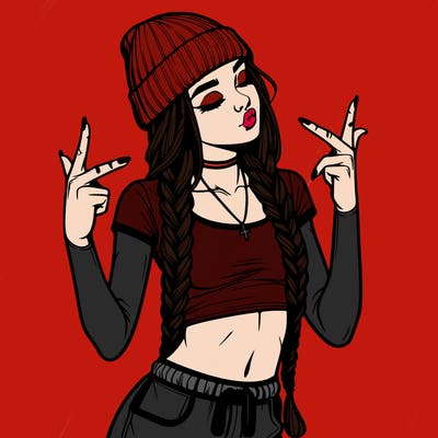 realistic teenage girl with braids and a beanie and crop top doing 🫶🏼