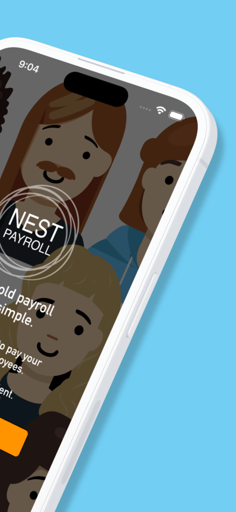 Nest Payroll mobile app interface for managing household employee taxes and payroll.