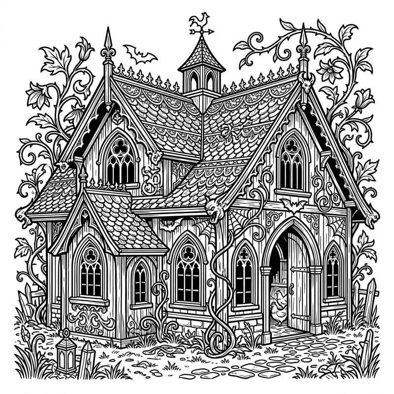 Discover a unique blend of rustic charm and dark elegance with our Gothic Poultry Barn coloring page. This intricate design invites you to transform a humble coop into a mysterious, artistic masterpiece.