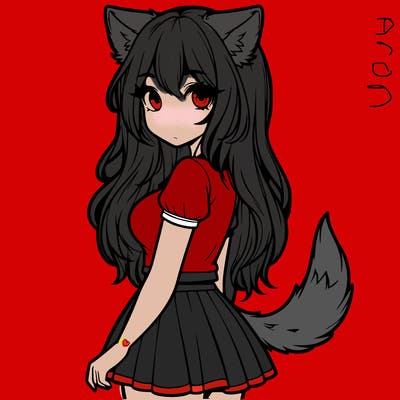 realistic girl with wolf ears and a tail