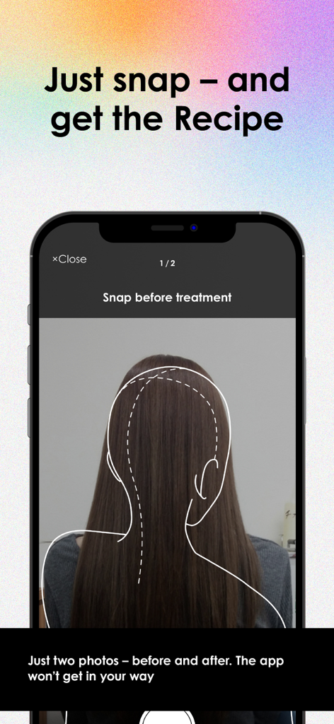 AI Color Recipe - Screen showing the guided process to snap a before treatment photo for hair color recipe generation