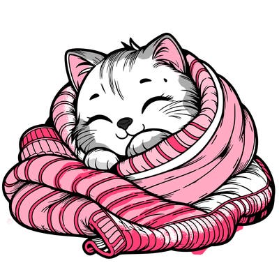 realistic cozy cat in a blanket