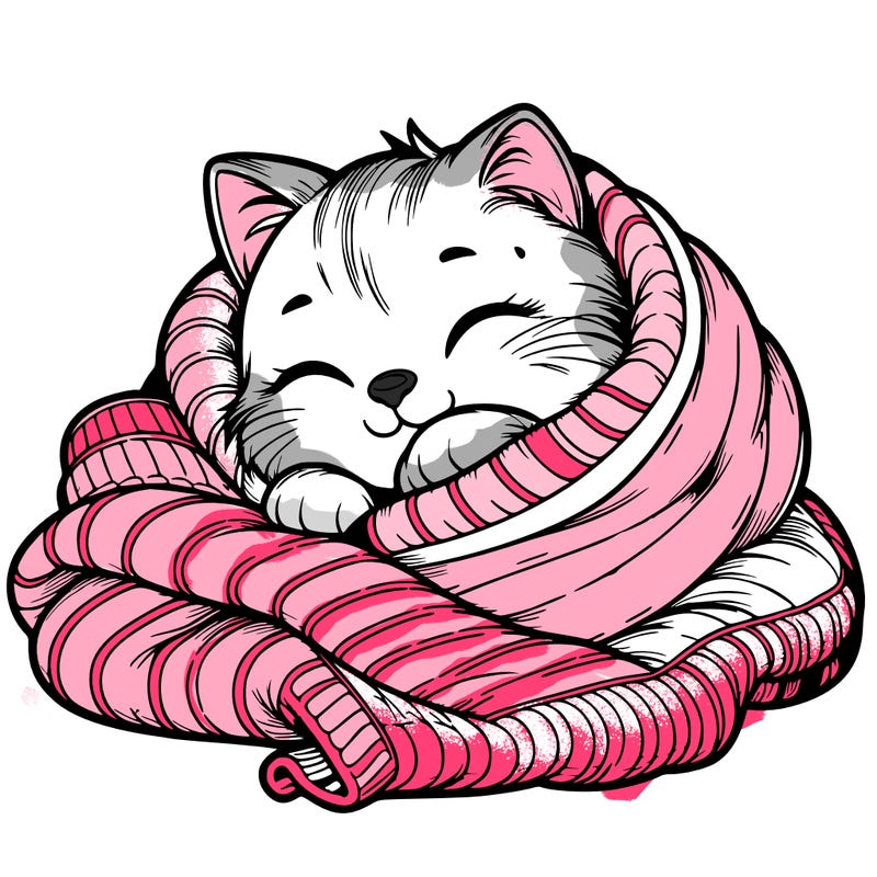 realistic cozy cat in a blanket
