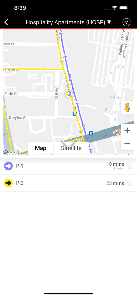 MD Anderson Mobile - MD Anderson Mobile app map showing hospital shuttle routes and estimated arrival times