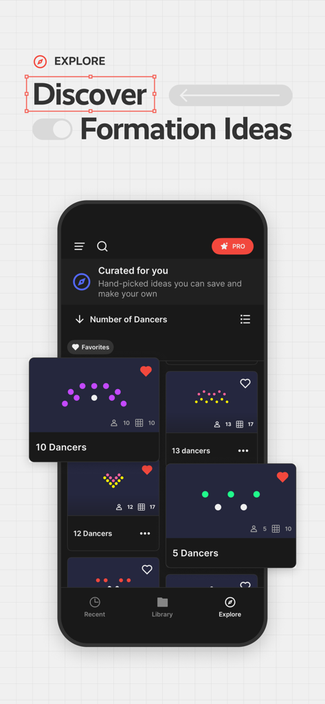 A collection of curated dance formation templates in the Choreographic app.