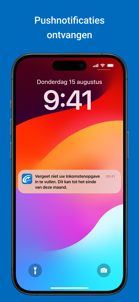 UWV - UWV app push notification on a smartphone lock screen reminding the user to fill in their income statement.