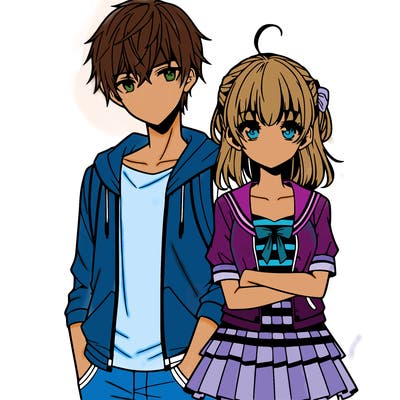 anime teen girl and boy