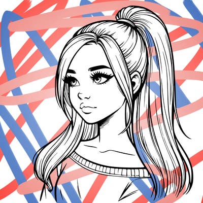 realistic girl with a high ponytail