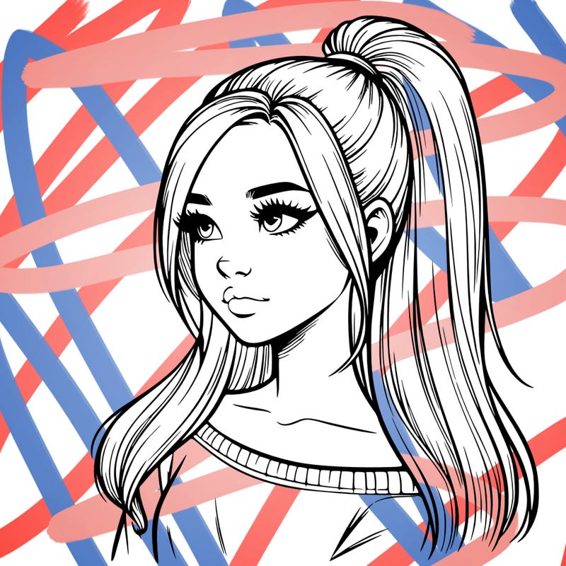 realistic girl with a high ponytail