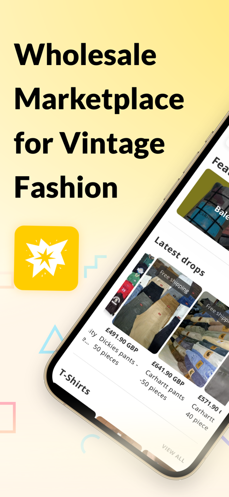 Fleek Wholesale - A smartphone displaying the Fleek Wholesale app interface for vintage clothing bundles