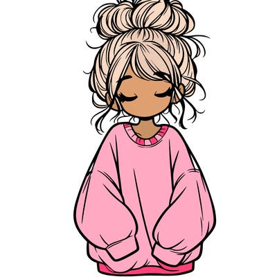 girl with baggy sweatshirt and messy bun