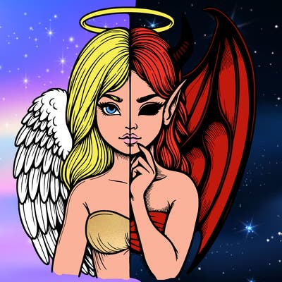 realistic angel half demon