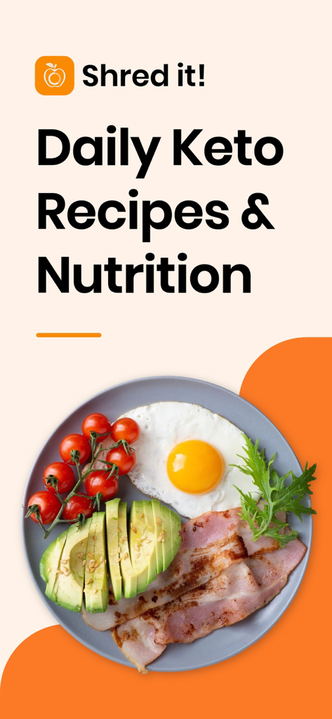 Keto diet app interface showing daily recipes and nutrition with a healthy breakfast plate
