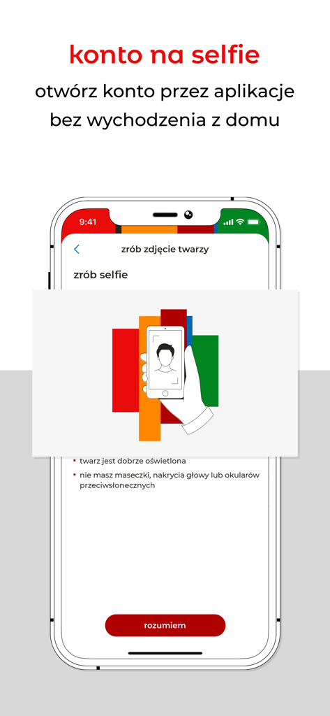 mBank PL - Twój bank i finanse - mBank PL app screen showing the process of opening a bank account through a selfie identity check