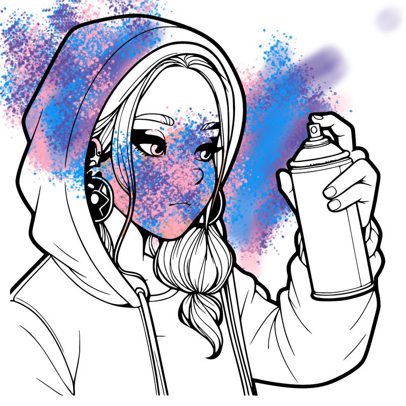 a realistic girl, spray painting
