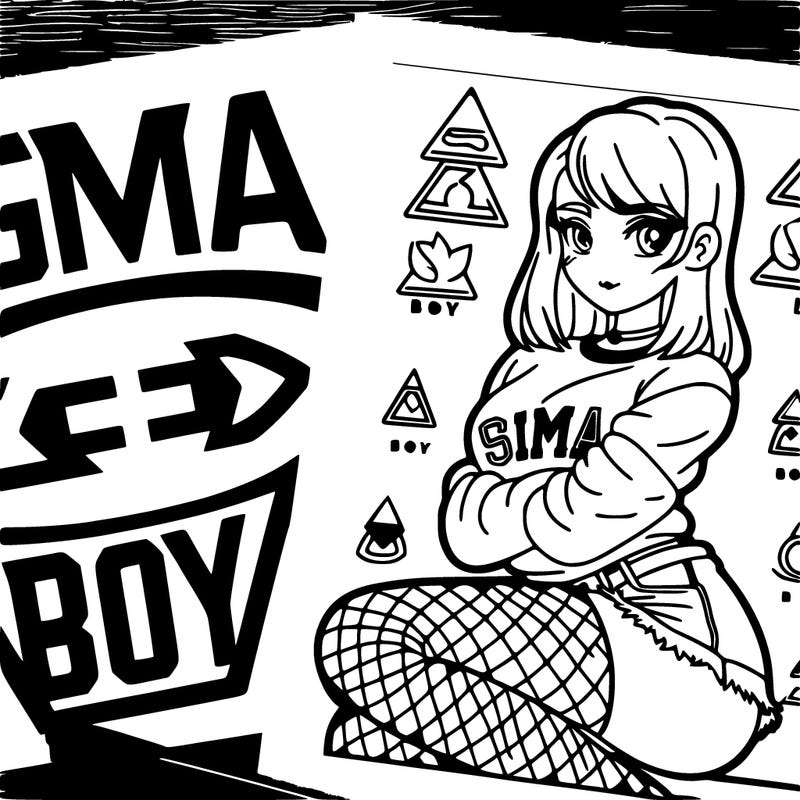 words saying sigma boy and under the word a girl arms cross with fishnets