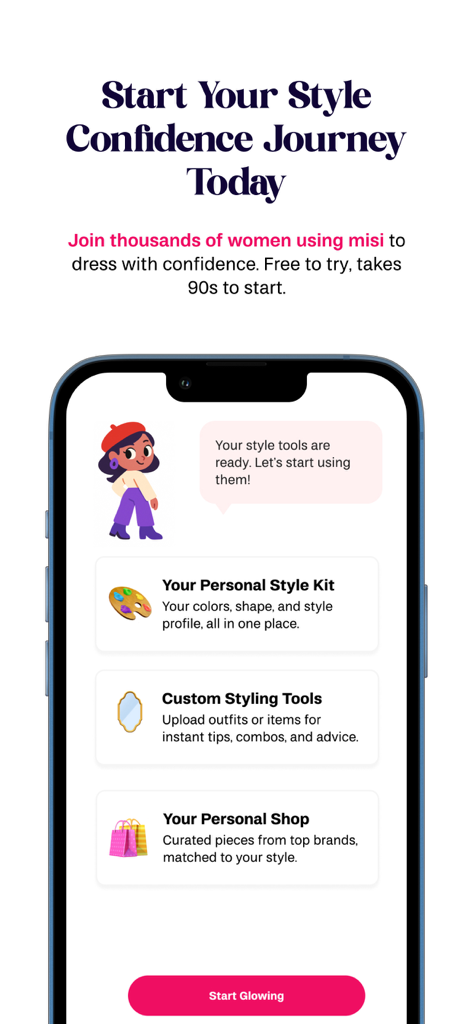 Misi app home screen showing personal style kit and custom styling tools