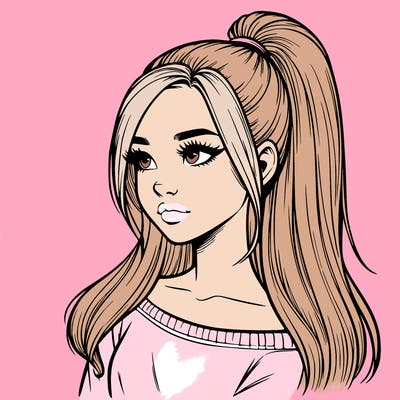 realistic girl with a high ponytail