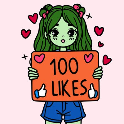 girl holding a sign saying 100 likes