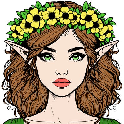 realistic female elf with flower crown