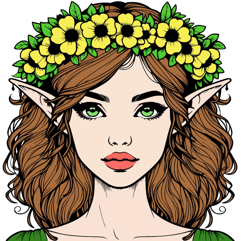 realistic female elf with flower crown
