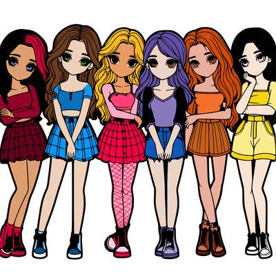 a group of girls realistic