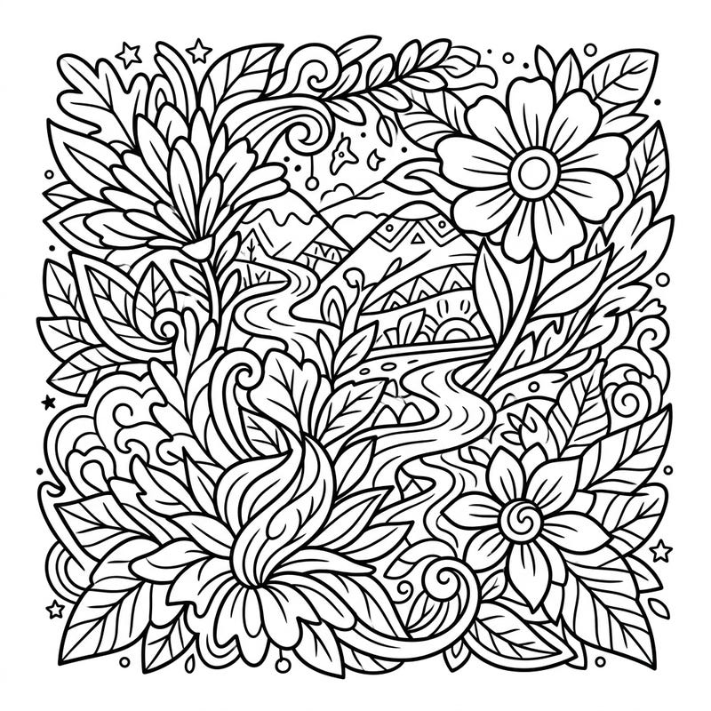 Dive into a captivating world of intertwining leaves, blossoms, and winding rivers with this delightful nature tessellations coloring page. Designed especially for kids aged 4-8, it offers balanced lines and engaging details for hours of creative fun.