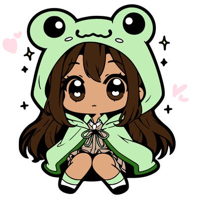 chibi girl with frog hoodie