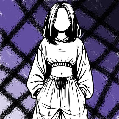 realistic girl faceless with baggy pants and a crop top